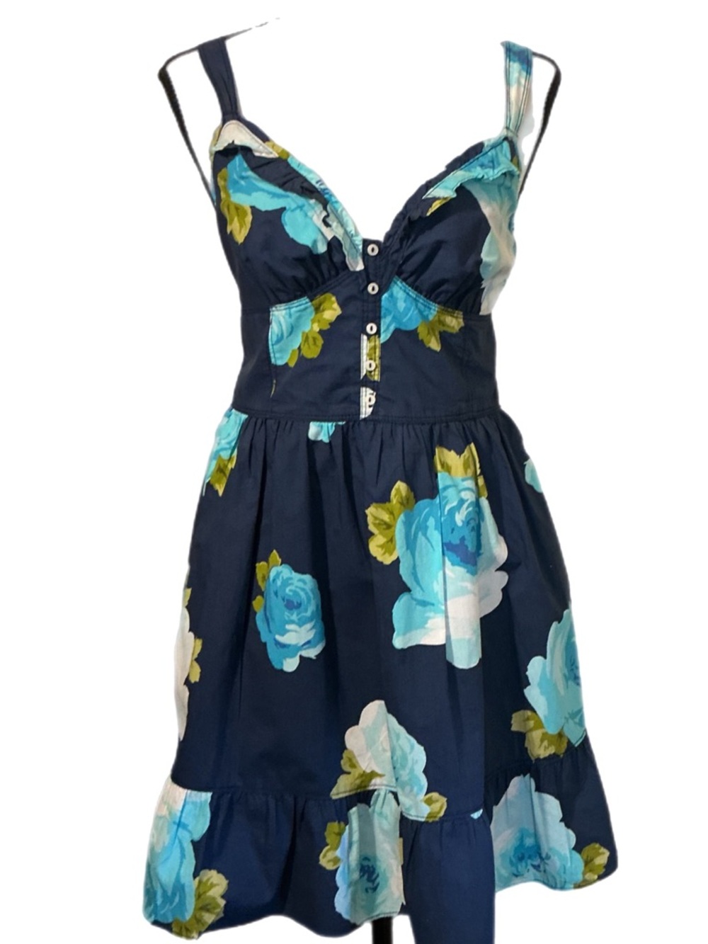 Abercrombie & Fitch Navy Dress with Turquoise Accent Y2K Smocked Small